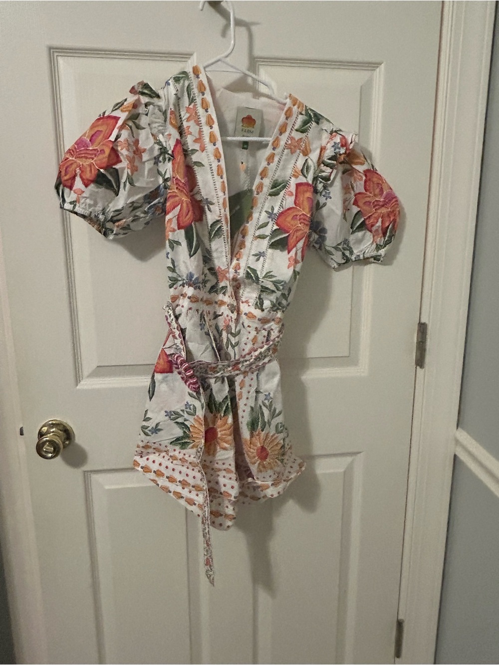 FARM Rio White Mini Dress with Multicolor Floral Embroidery